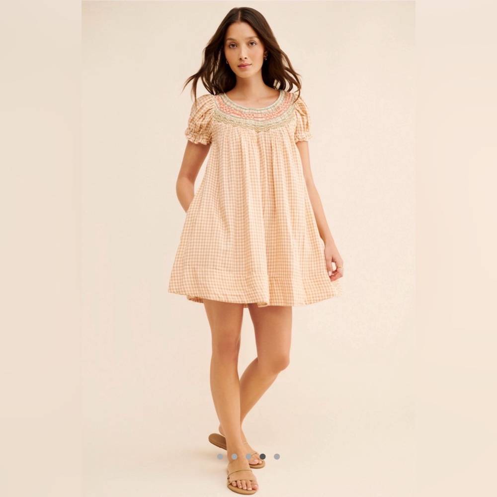 Free People Poet Apricot Plaid Mini Dress